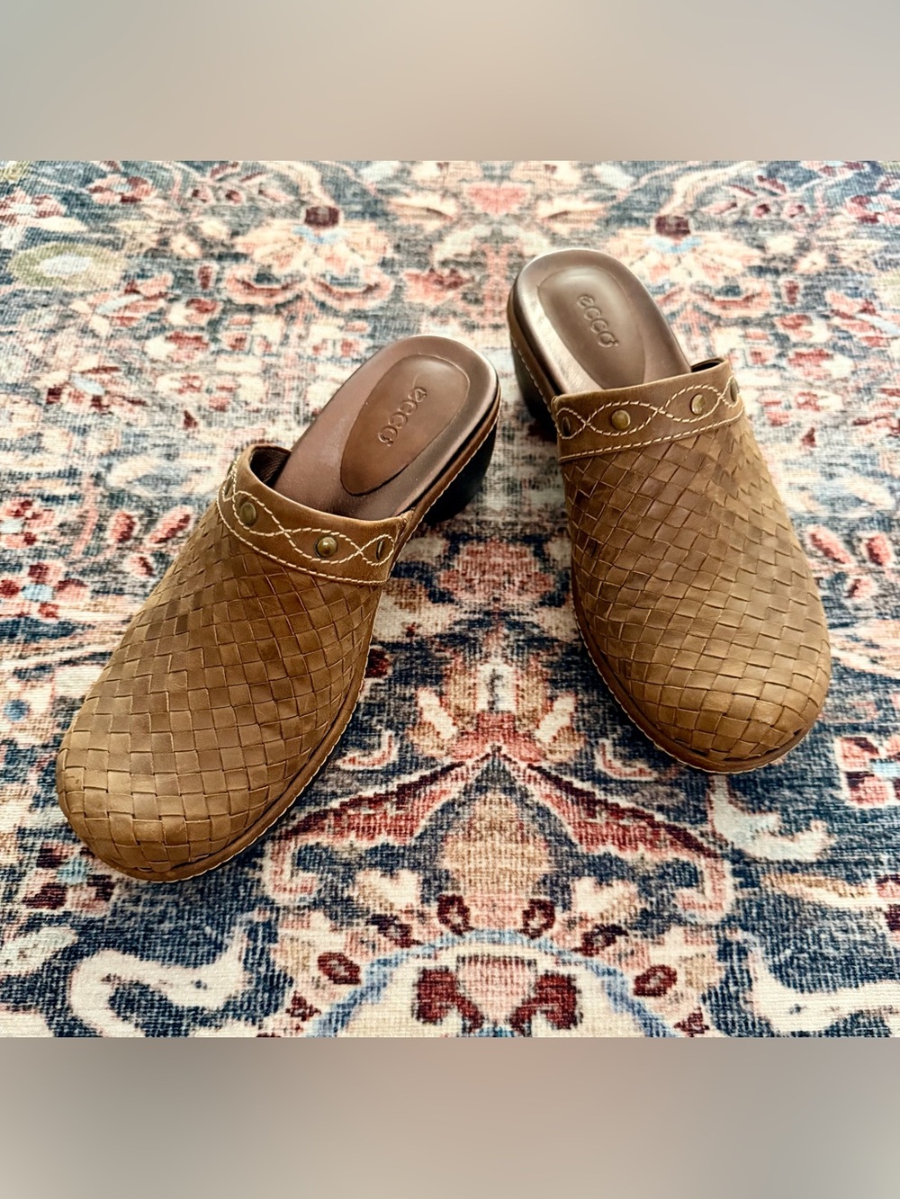 ECCO Women’s Woven Leather Clogs Mules Brown Tan Size 37